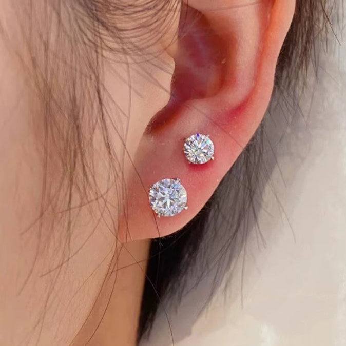 Perfect 4 prong Round Brillance Lab Grown Diamonds Earstuds (Pair) 1ct.tw 14k white gold