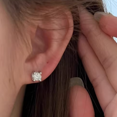 1 ctw Cow Head Round Brillance Lab Grown Diamonds Earstuds (Pair) in 18K White Gold