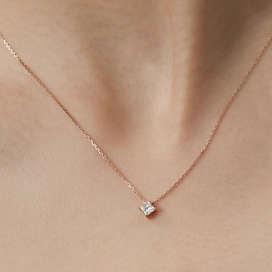 1 ctw Compass Princess Lab Grown Diamond 4 prongs Necklace in 14k White Gold
