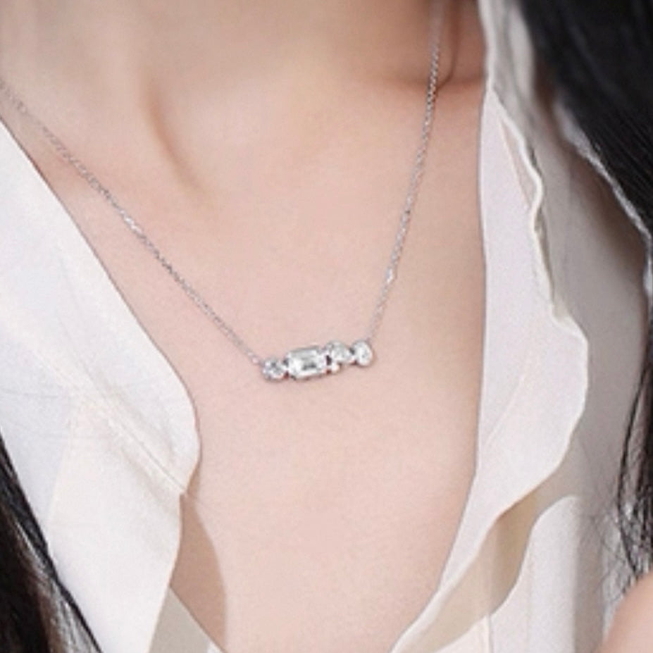 1 ct Mixed Fancy Shape Lab Grown Diamond Bezel Bar Necklace 16-18 Inch in 14k White Gold