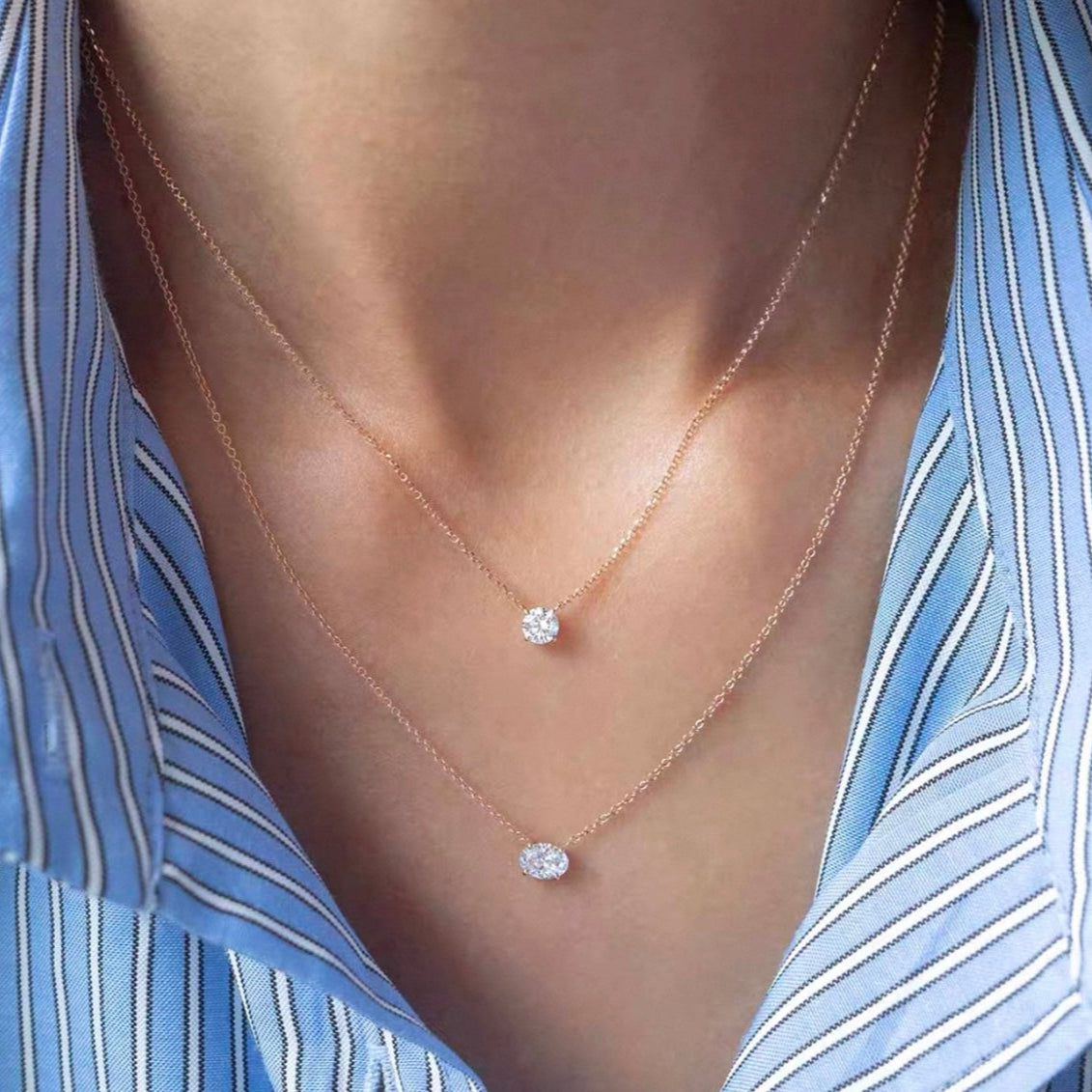 1 ct Round Solitaire 4 Prong Lab Grown Diamond Necklace 16-18 Inch in 14k White Gold