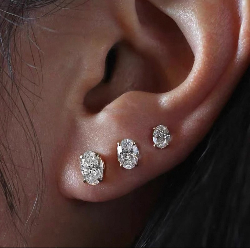 2 ctw Oval Lab Grown Diamonds 4 prongs Earstuds (Pair) in 14K White Gold