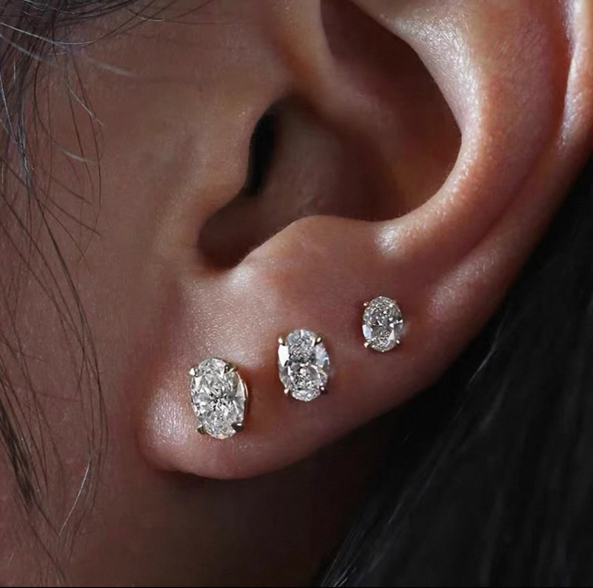2 ctw Oval Lab Grown Diamonds 4 prongs Earstuds (Pair) in 14K White Gold