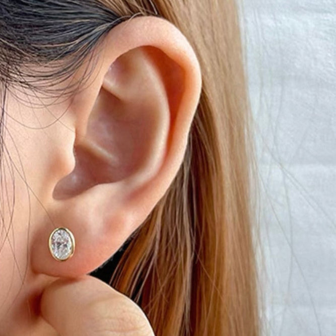 2 ctw Bezel Oval Lab Grown Diamonds Earstuds 14k Yellow Gold (Pair)