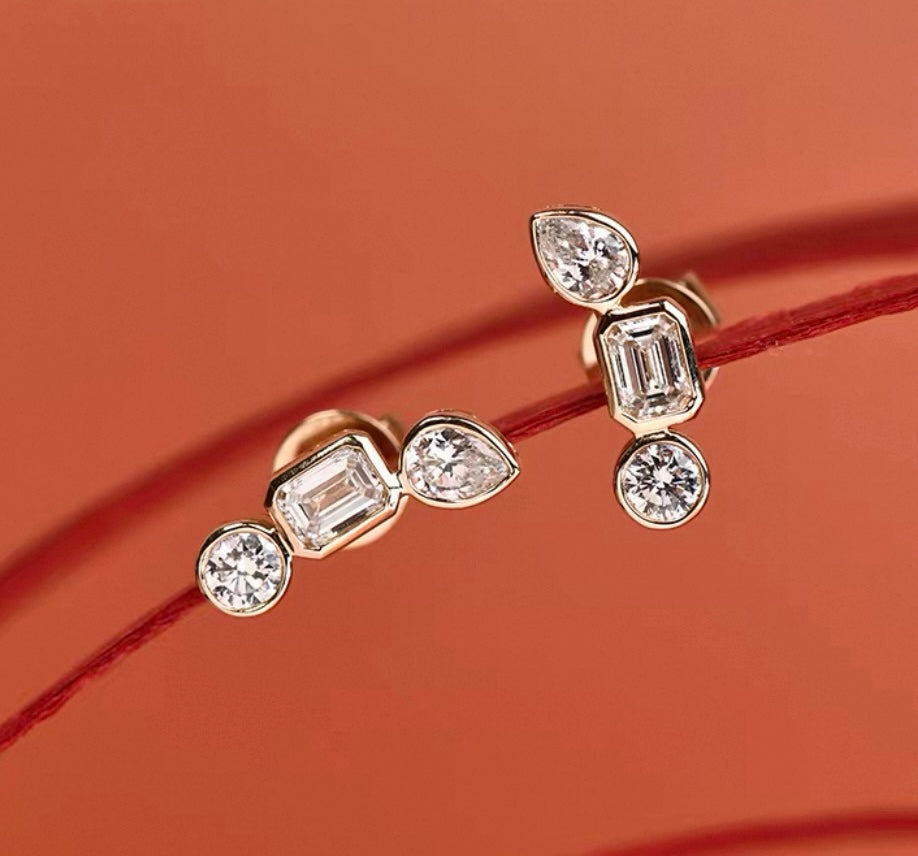 Fancy Lab Grown Diamonds Earstuds (Pair) in 14K Yellow Gold
