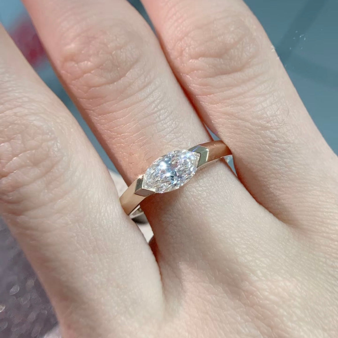 1 ct Marquise Lab Grown Diamond Engagement Ring in 14k Yellow Gold