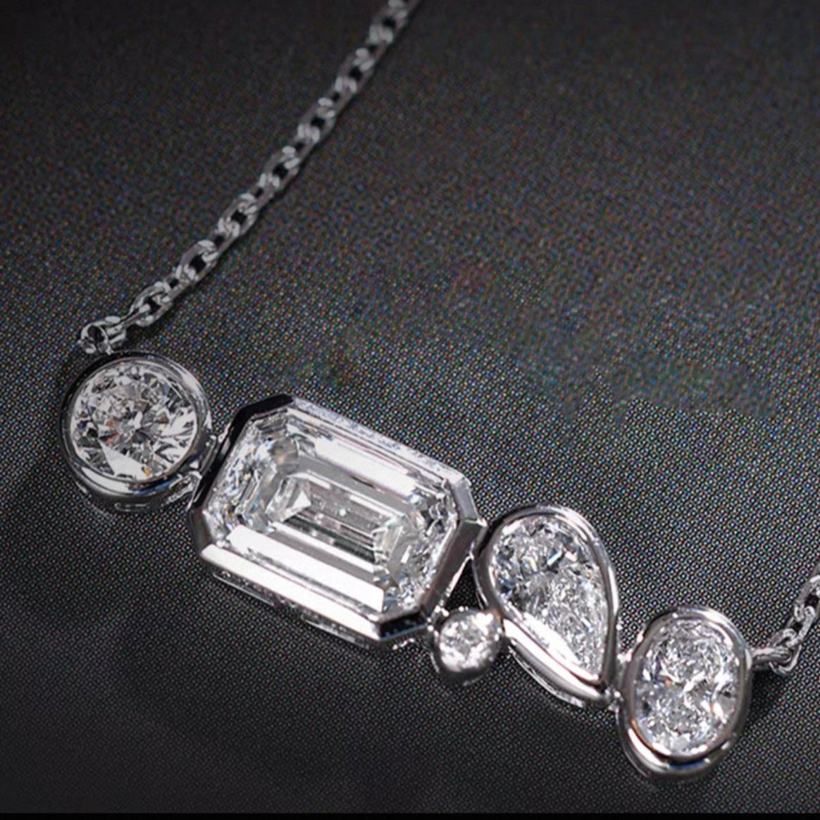 1 ct Mixed Fancy Shape Lab Grown Diamond Bezel Bar Necklace 16-18 Inch in 14k White Gold