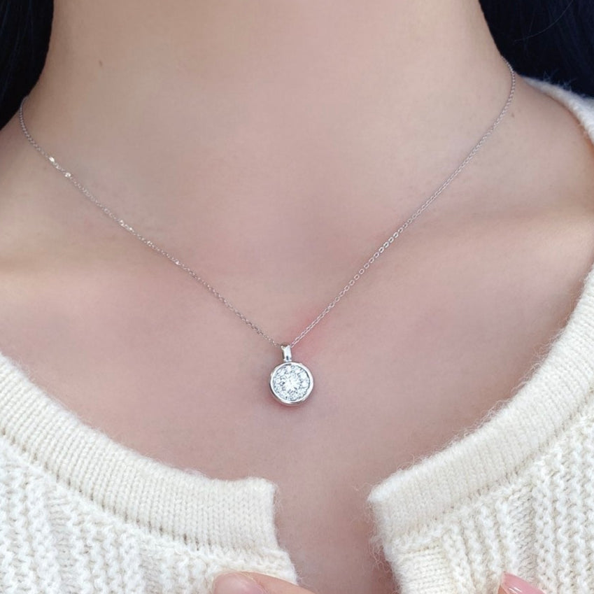 Round Halo Lab Grown Diamond Pendant Necklace in 14k White Gold