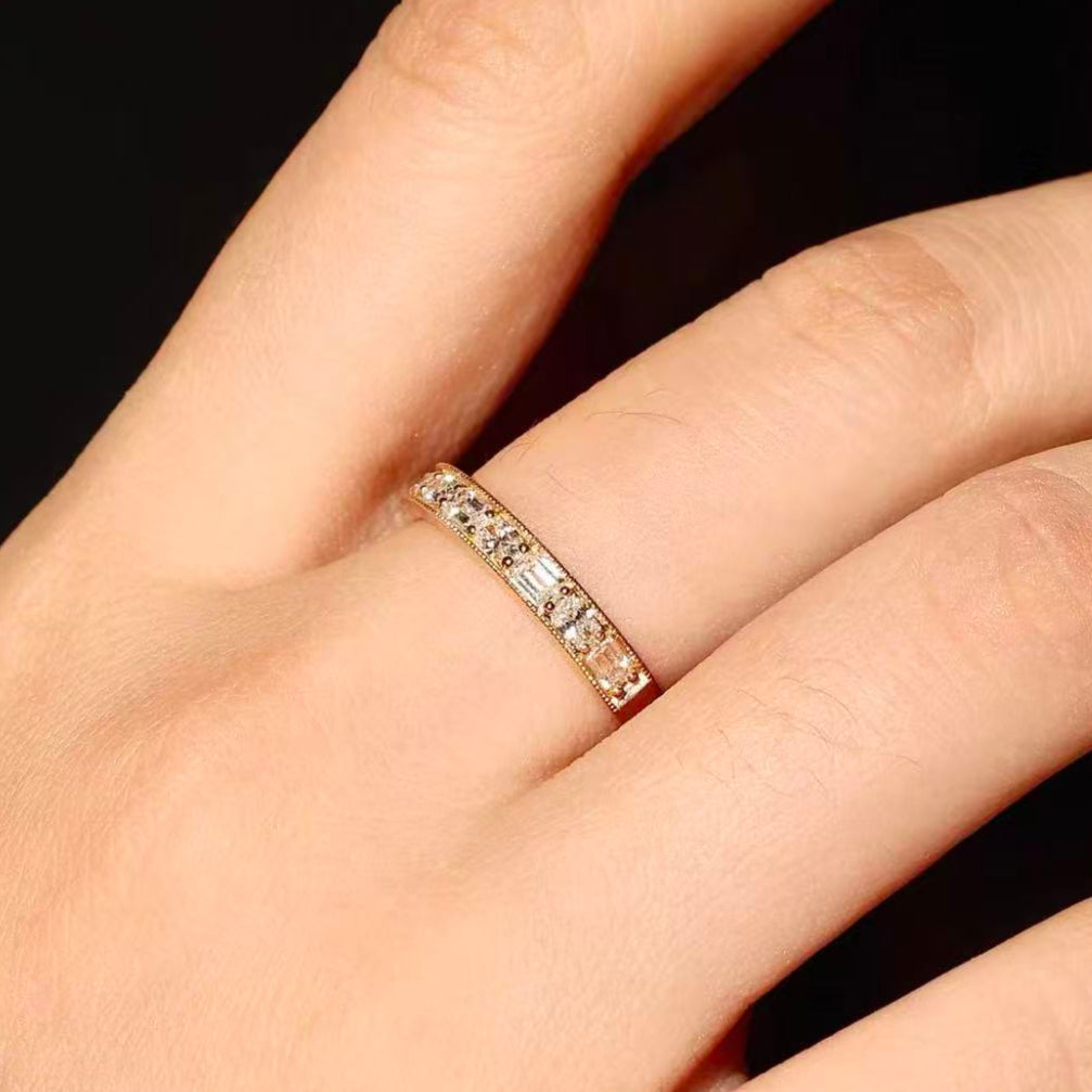 0.585ctw Baguette & Round Half Coverage Lab Grown Diamond Ring in 14k Yellow Gold