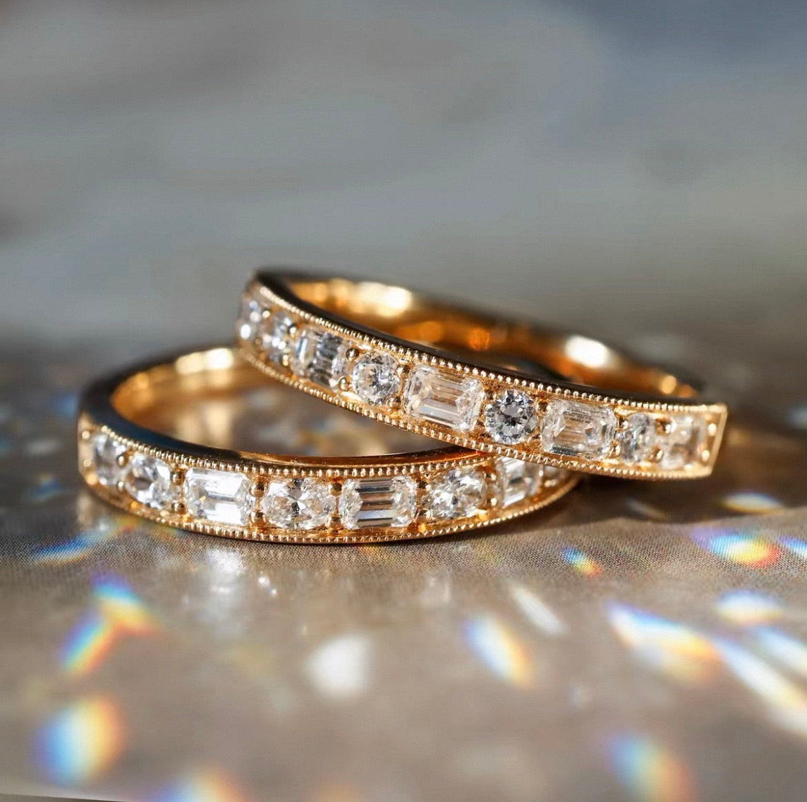 0.585ctw Baguette & Round Half Coverage Lab Grown Diamond Ring in 14k Yellow Gold