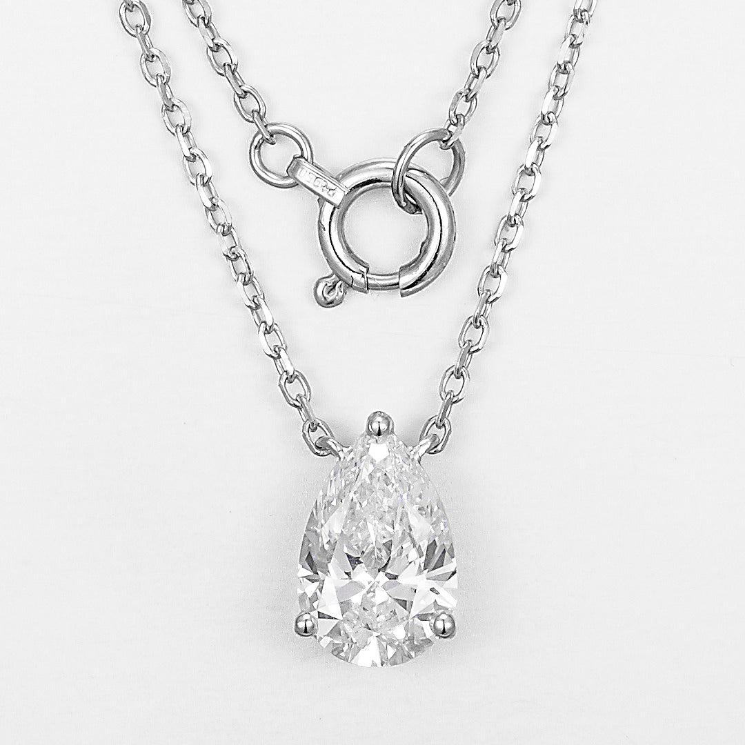 Teardrop Pear-cut solitaire Lab Grown Diamond Necklace 16-18 Inch in 14k white gold 1ctw 