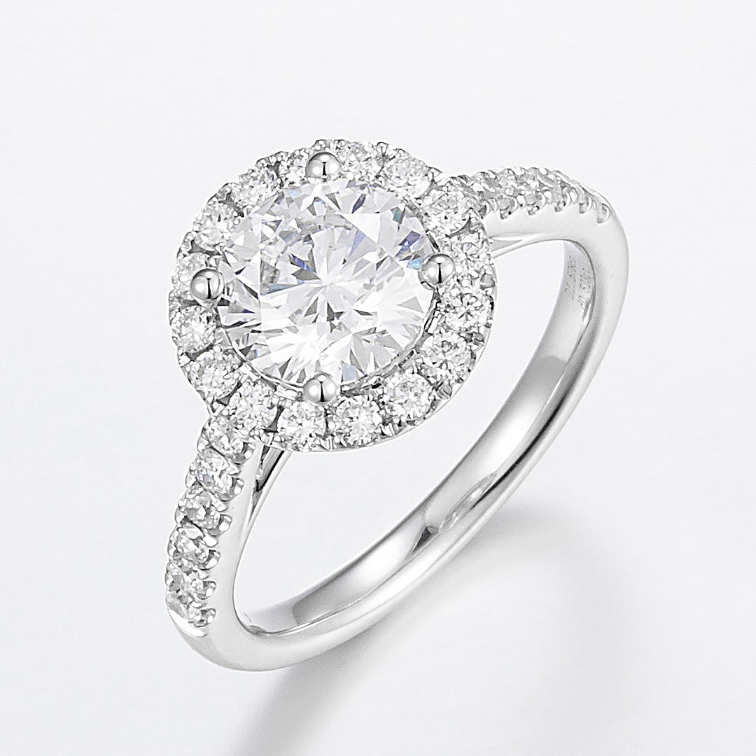 1.5 ct Round Halo Lab Grown Diamond Engagement Ring in 14k White Gold