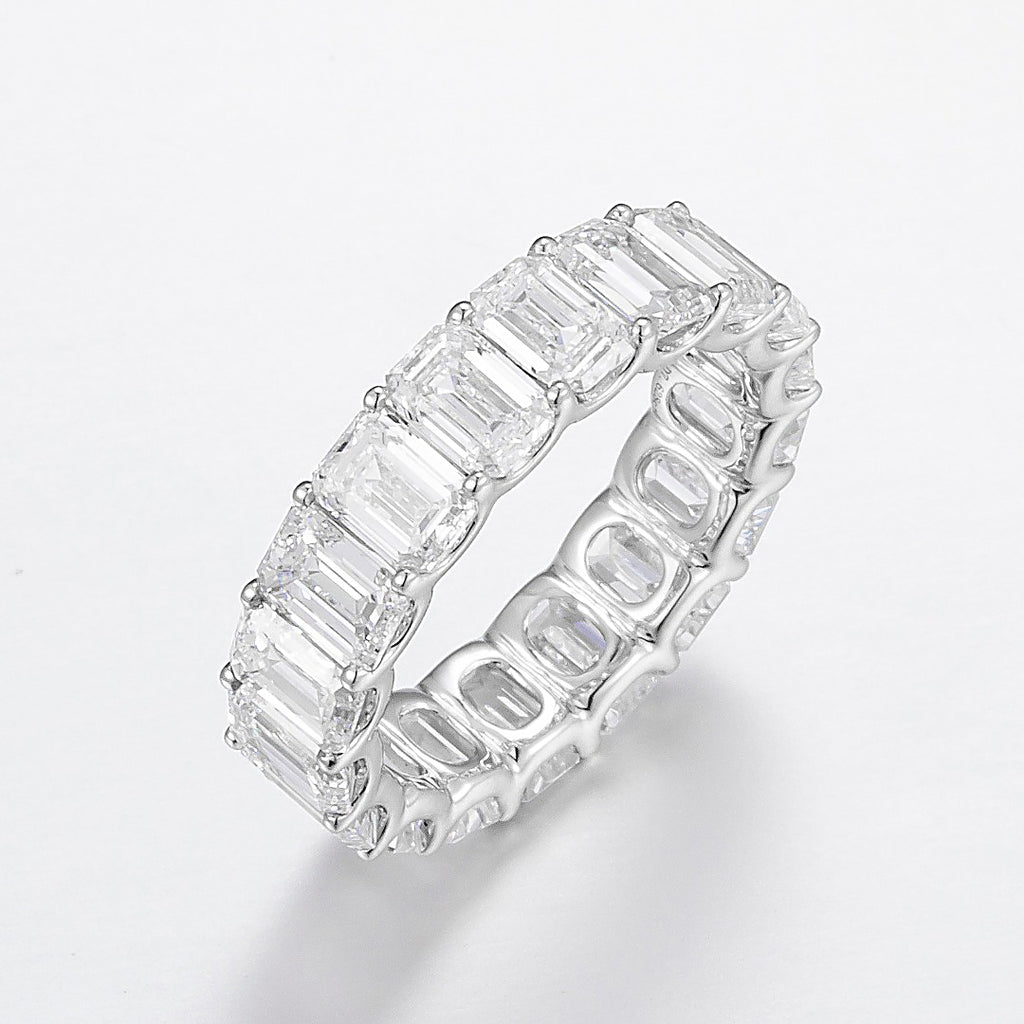 7.628ctw Emerald Lab Grown Diamond Eternity Ring in 14k White Gold
