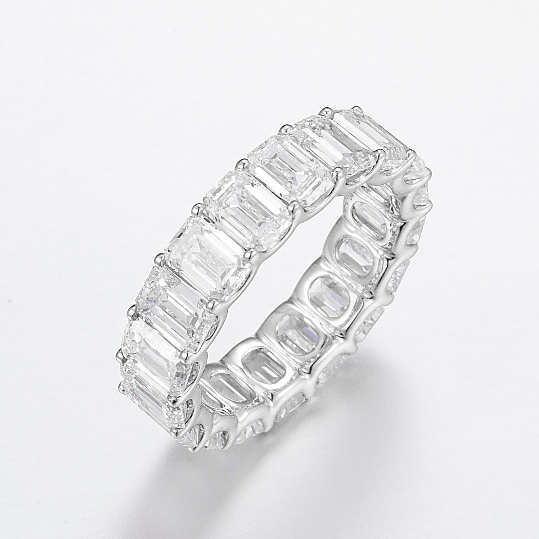 7.628ctw Emerald Lab Grown Diamond Eternity Ring in 14k White Gold