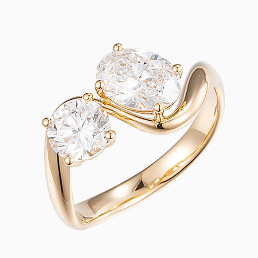 1.7 ctw Toi et Moi Round& Oval Lab Grown Diamond Ring in 14k Yellow Gold