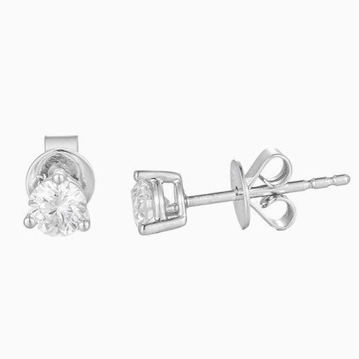 1ct.tw 3 prongs Round Lab Grown Diamonds Earstuds (Pair) in 18k White Gold