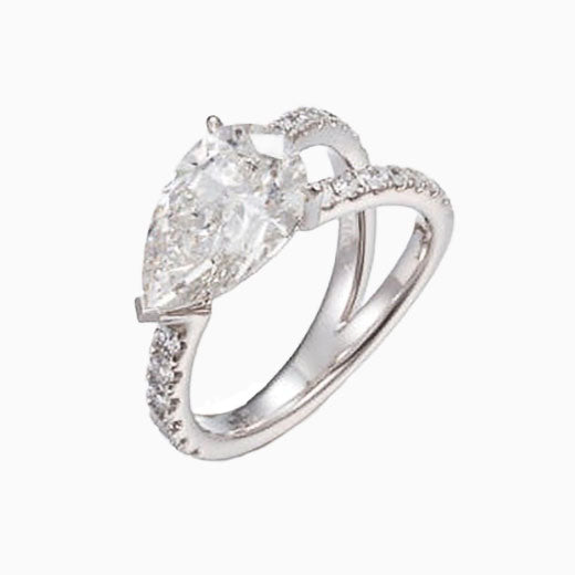 3ct Horizontal Pear Pave Lab Grown Diamond Split Band Engagement Ring in Platinum