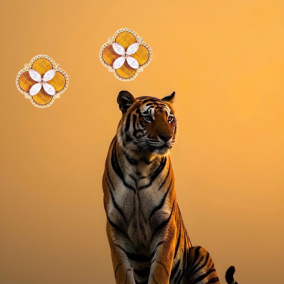 Clover Tiger Eye Studs Earrings