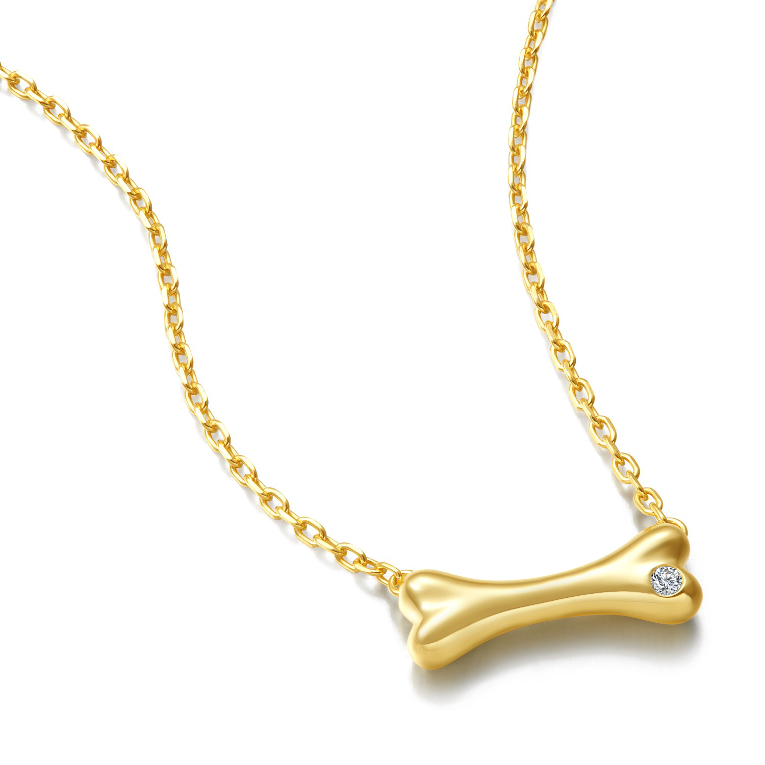Dog Bone Lab Grown Diamond Silver Necklace