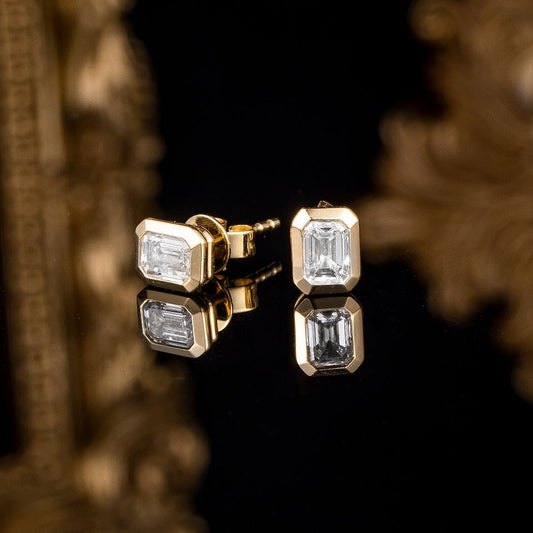 1ctw Emerald Bezel Lab Grown Diamonds Earstuds (Pair) in 14k Yellow Gold