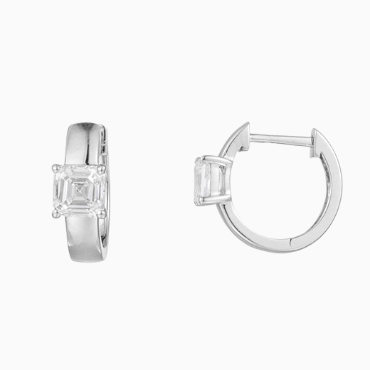 1.0ctw Asscher-cut Lab Grown Diamonds Huggie Hoop Earrings (Pair) in 14k White Gold