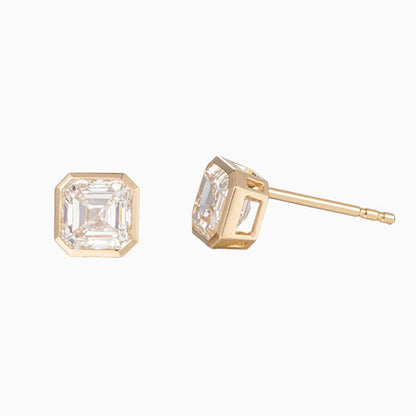 1 1/2 ctw Bezel Asscher Cut Earstuds(Pair) in 14k Yellow Gold