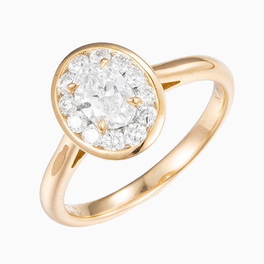 1/2 ct Bezel Oval Halo Lab Grown Diamond Engagement Ring in 14k Gold