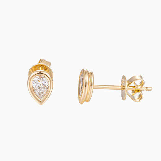 1 ctw Bezel Pear Cut Lab Grown Diamonds Earstuds(Pair) in 14k Yellow Gold
