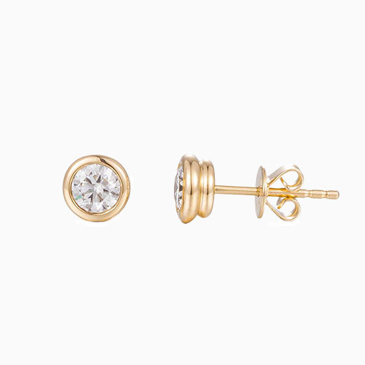 1ctw Bezel Round Cut Lab Grown Diamond Earstuds (Pair) in 14K Yellow Gold