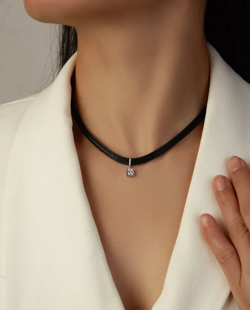 Leather Cord Choker Necklace