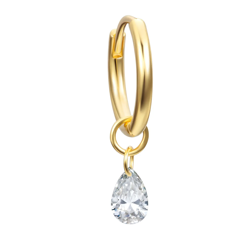 Floating Diamond Pear Huggie Earrings