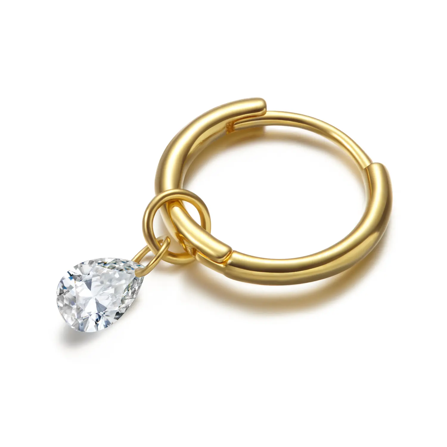Floating Diamond Pear Huggie Earring (Single)