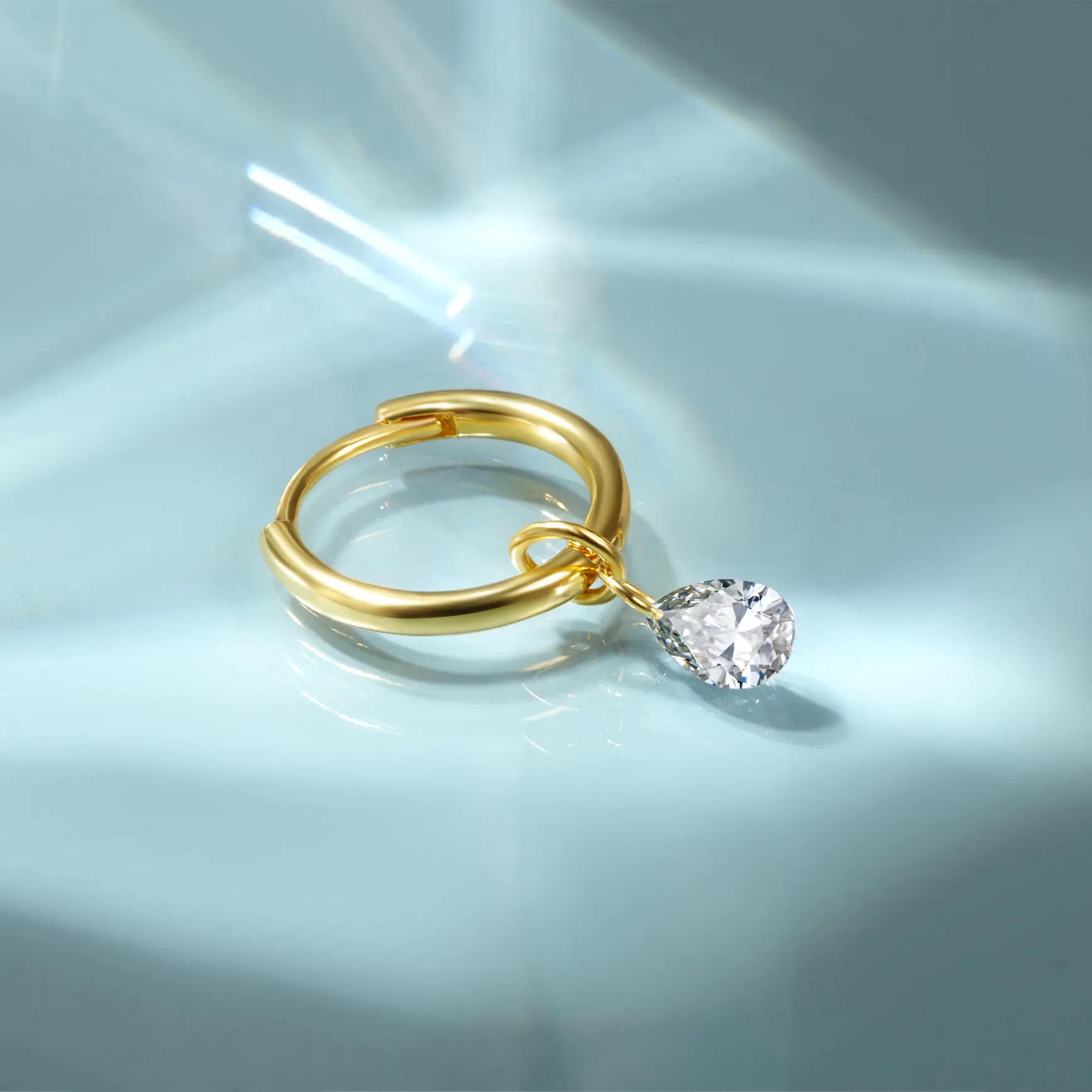 Floating Diamond Pear Huggie Earring (Single)