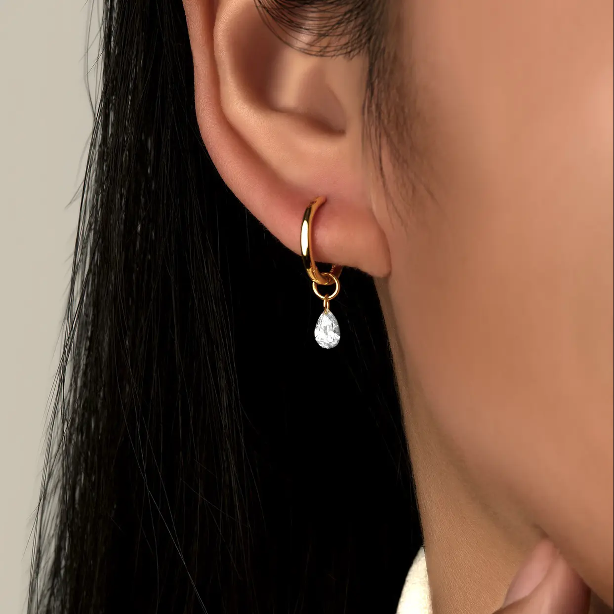 Floating Diamond Pear Huggie Earring (Single)