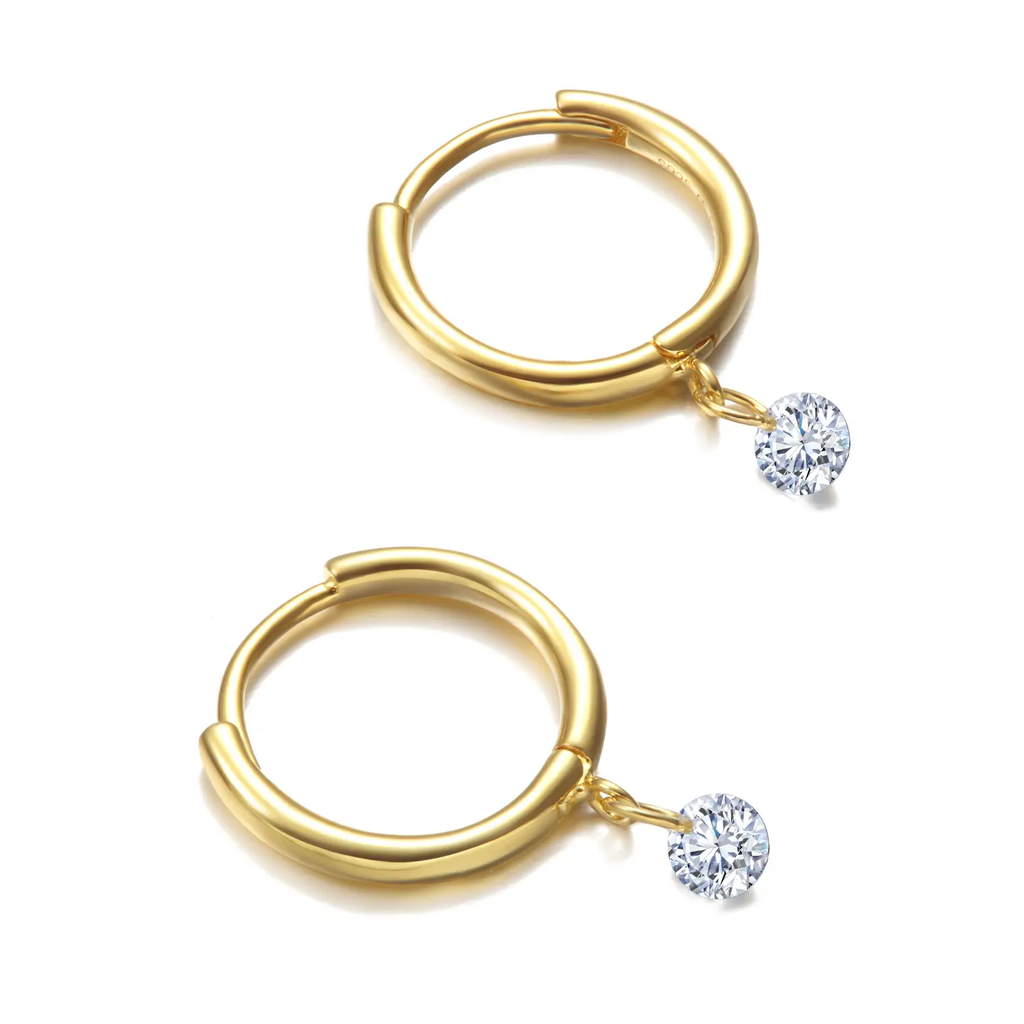 Floating Diamond Round Huggie Earring (in Pairs)