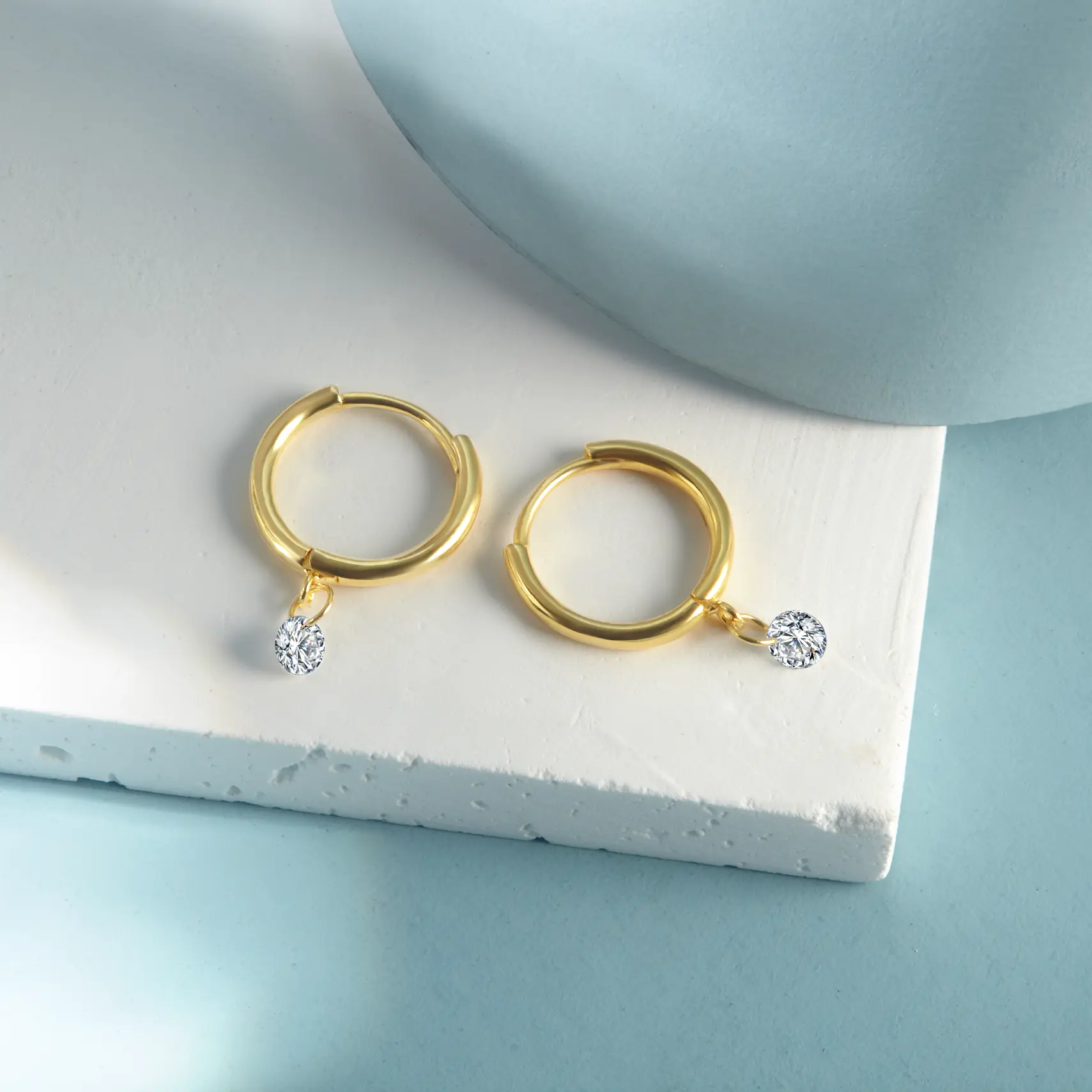 Floating Diamond Round Huggie Earring (in Pairs)