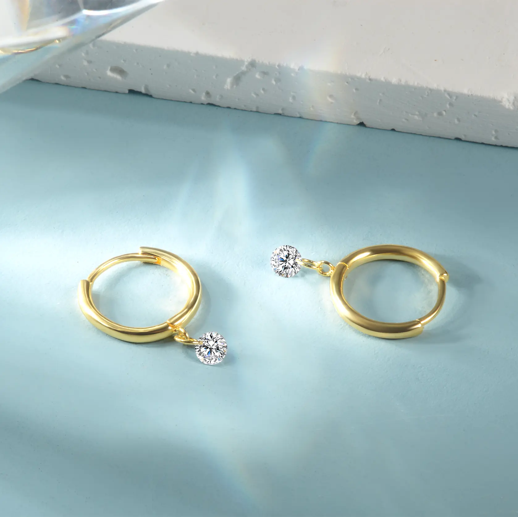 Floating Diamond Round Huggie Earring (in Pairs)