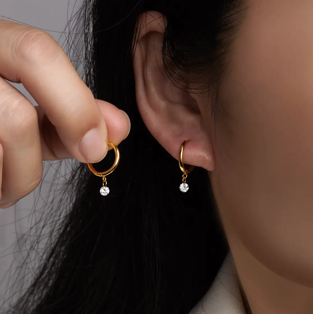 Floating Diamond Round Huggie Earring (in Pairs)