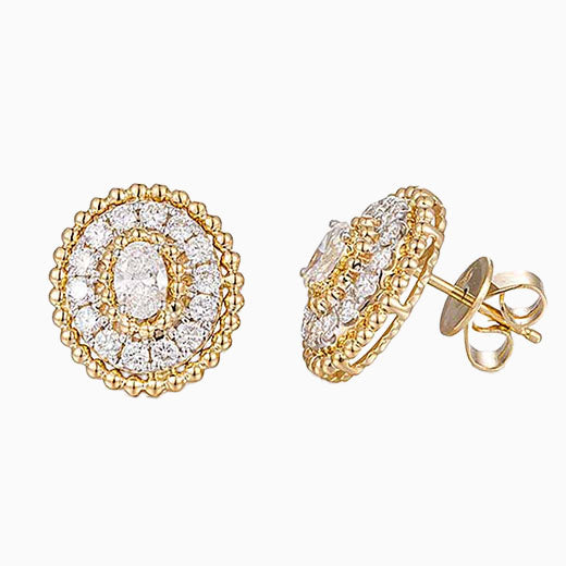 Contemporary Oval Halo Lab Grown Diamonds Earstuds (Pair)