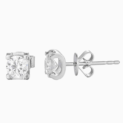 1 ctw Cow Head Round Brillance Lab Grown Diamonds Earstuds (Pair) in 18K White Gold