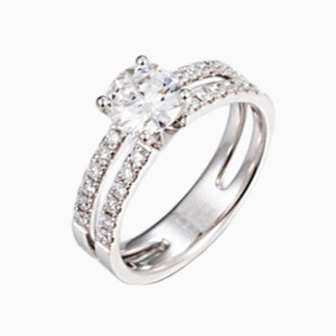1ct Round cut Lab Grown Diamond Double Pave Ring in 14K White Gold