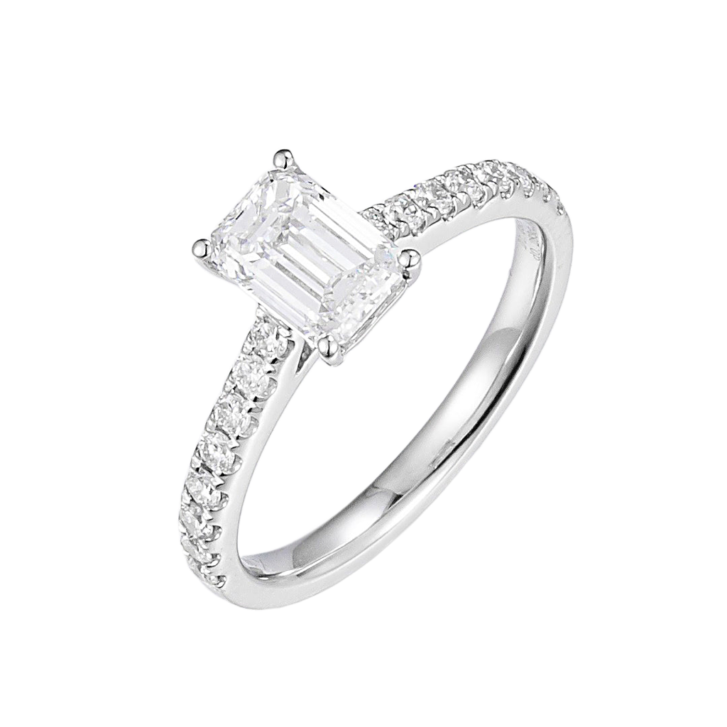 1 ct Emerald Cut Pave Lab Grown Diamond Engagement Ring in 14k White Gold