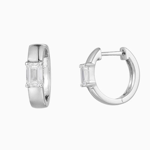 1/2 ctw Emerald-cut Lab Grown Diamonds Huggie Hoop Earrings (Pair) in 14k White Gold