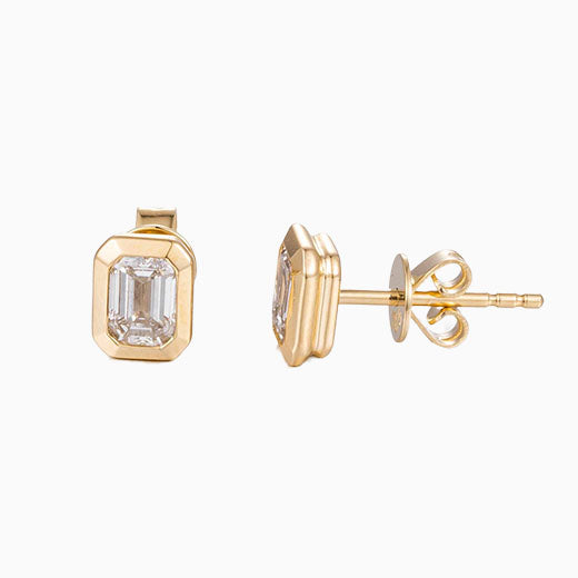 1ctw Emerald Bezel Lab Grown Diamonds Earstuds (Pair) in 14k Yellow Gold