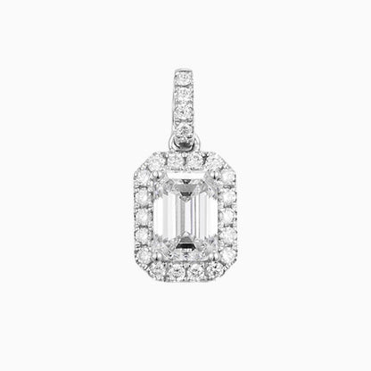 1 ct Emerald Cut Halo Lab Grown Diamond Pendant Necklace in Platinum