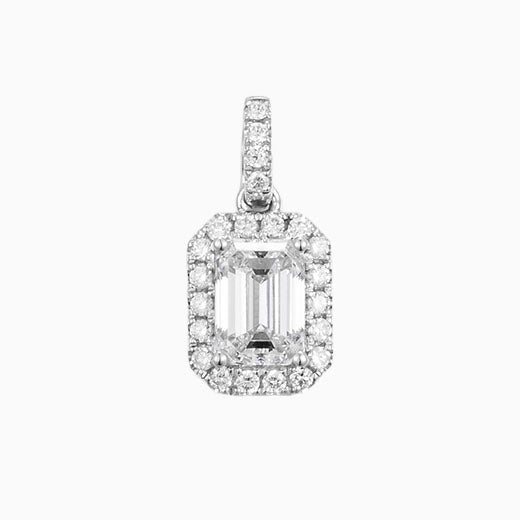 1 ct Emerald Cut Halo Lab Grown Diamond Pendant Necklace in Platinum