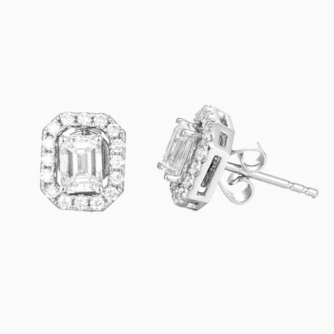1.032ctw Emerald Detachable Halo Lab Grown Diamond Earstuds (Pair) in 14K White Gold