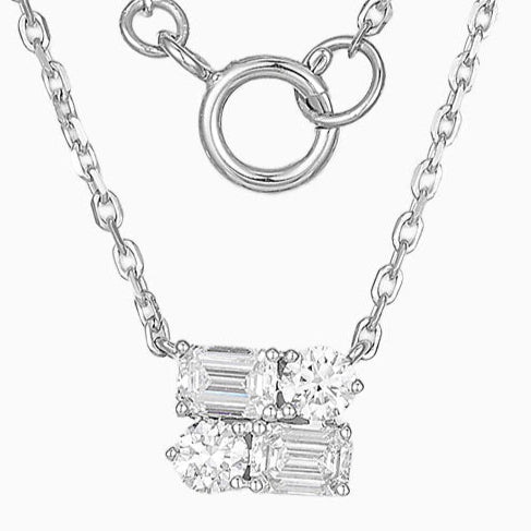 Emerald & Round cluster Lab Grown Diamond Necklace in 14k White Gold