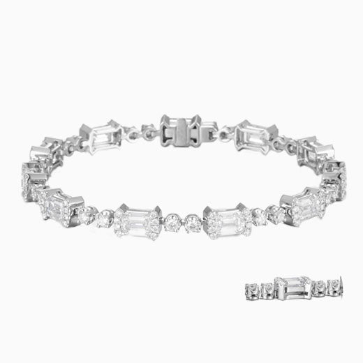 7.334ctw Emerald Station Lab Grown Diamond Tennis Bracelet 6-7.5 Inch in 14k White Gold