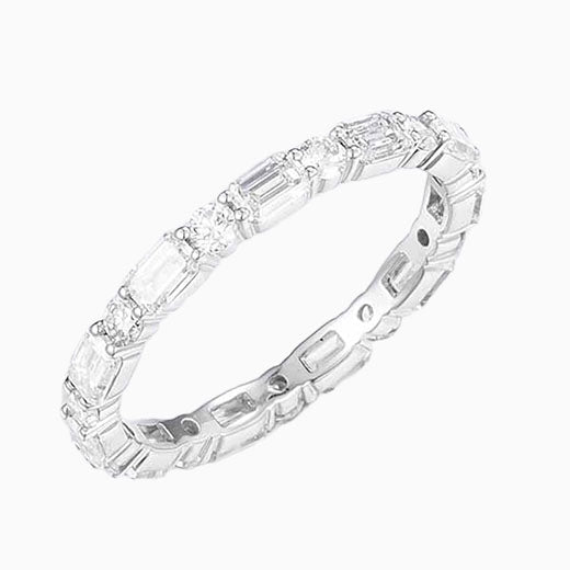 Emerald and round cut Lab Grown Diamond Eternity Ring